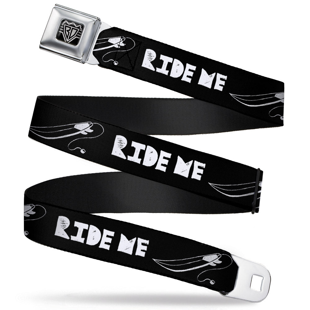 BD Wings Logo CLOSE-UP Full Color Black Silver Seatbelt Belt - RIDE ME Surfboard Black/White Webbing Seatbelt Belts Buckle-Down