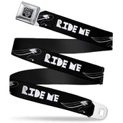 BD Wings Logo CLOSE-UP Full Color Black Silver Seatbelt Belt - RIDE ME Surfboard Black/White Webbing Seatbelt Belts Buckle-Down