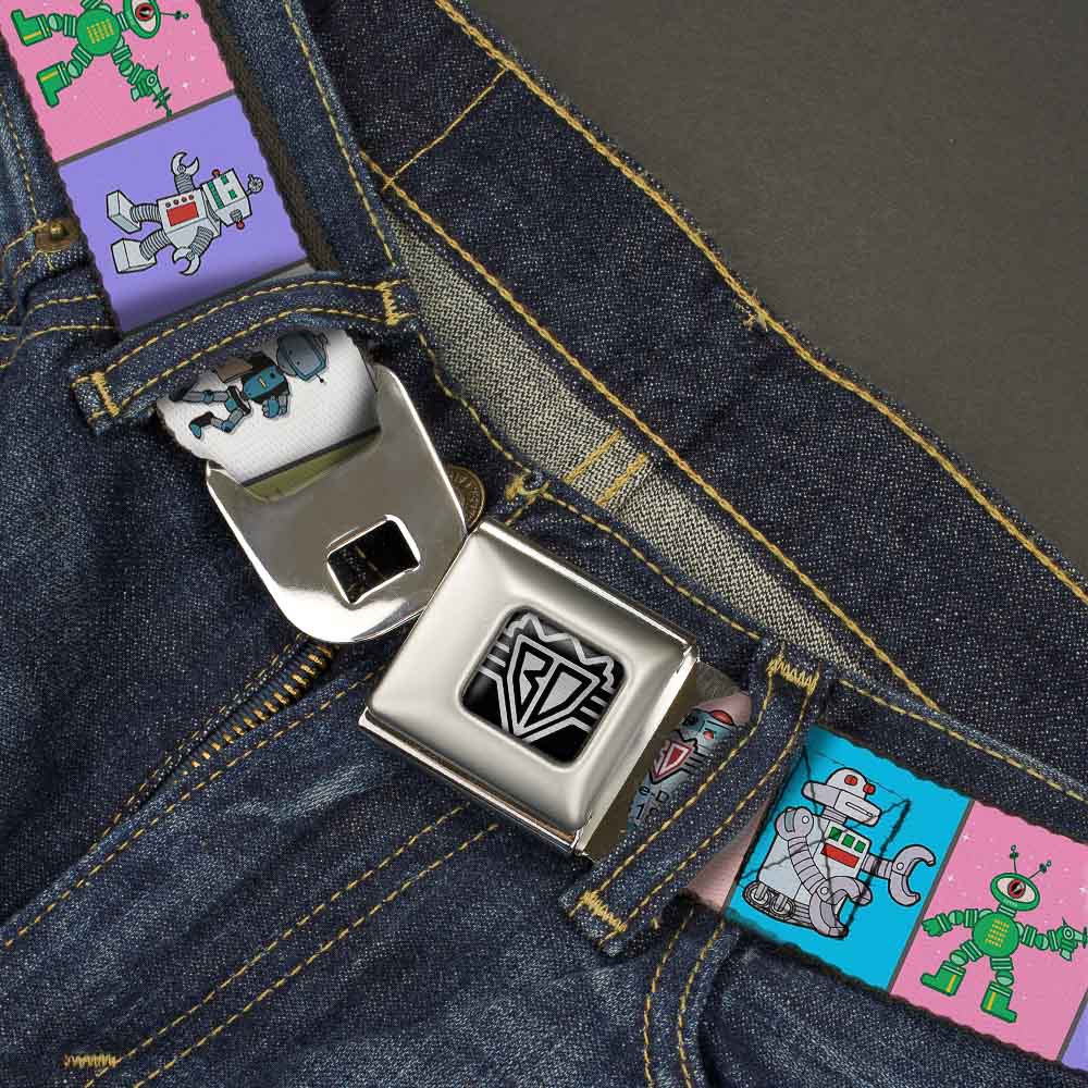 BD Wings Logo CLOSE-UP Full Color Black Silver Seatbelt Belt - Robots Pastel Blocks Webbing Seatbelt Belts Buckle-Down