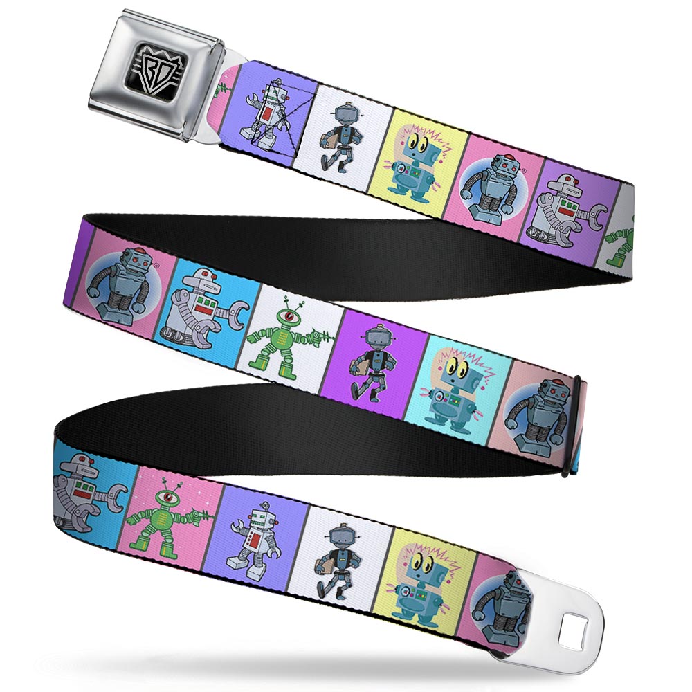 BD Wings Logo CLOSE-UP Full Color Black Silver Seatbelt Belt - Robots Pastel Blocks Webbing Seatbelt Belts Buckle-Down