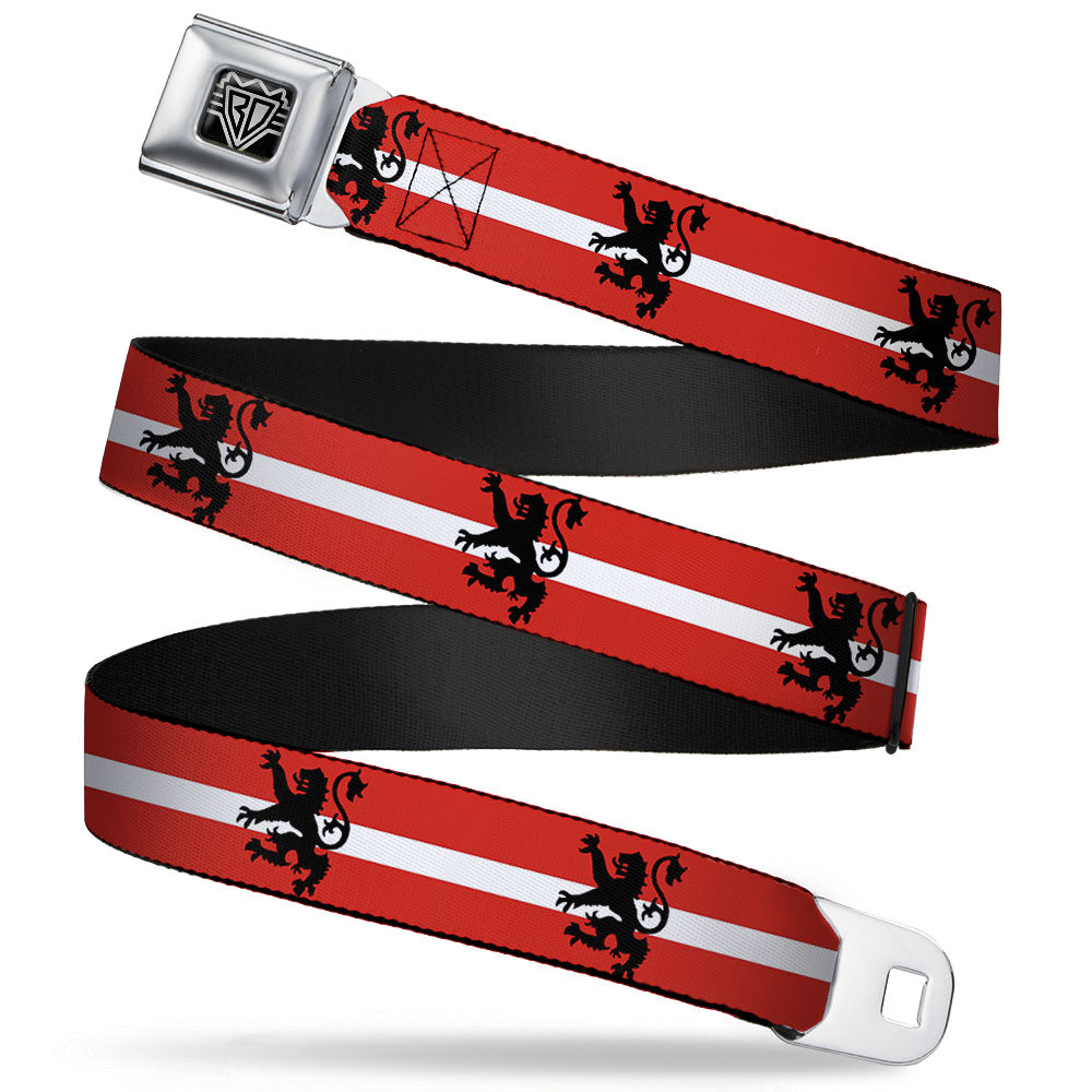 BD Wings Logo CLOSE-UP Full Color Black Silver Seatbelt Belt - Rampant Lion Repeat/Stripes Red/White/Black Webbing Seatbelt Belts Buckle-Down