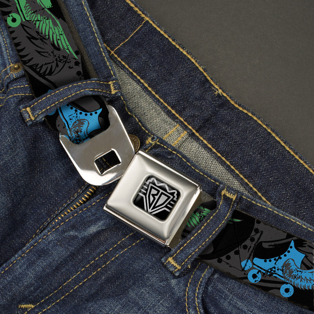 BD Wings Logo CLOSE-UP Full Color Black Silver Seatbelt Belt - Roller Skates Black/Gray/Multi Color Webbing Seatbelt Belts Buckle-Down