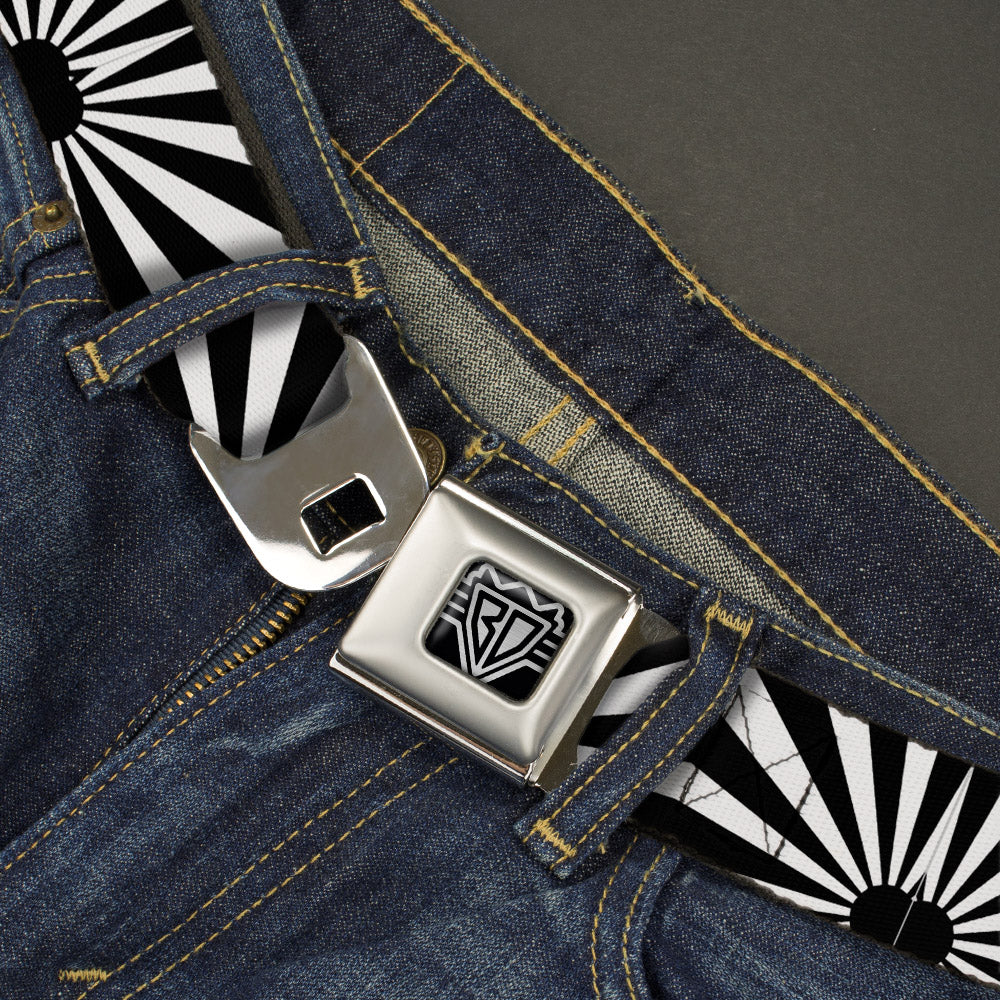 BD Wings Logo CLOSE-UP Full Color Black Silver Seatbelt Belt - Rising Sun White/Black Webbing Seatbelt Belts Buckle-Down