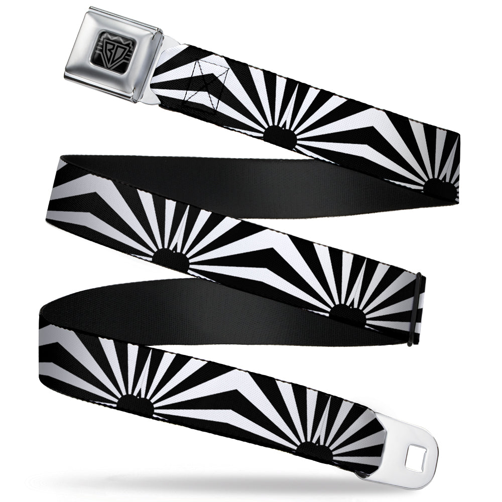 BD Wings Logo CLOSE-UP Full Color Black Silver Seatbelt Belt - Rising Sun White/Black Webbing Seatbelt Belts Buckle-Down