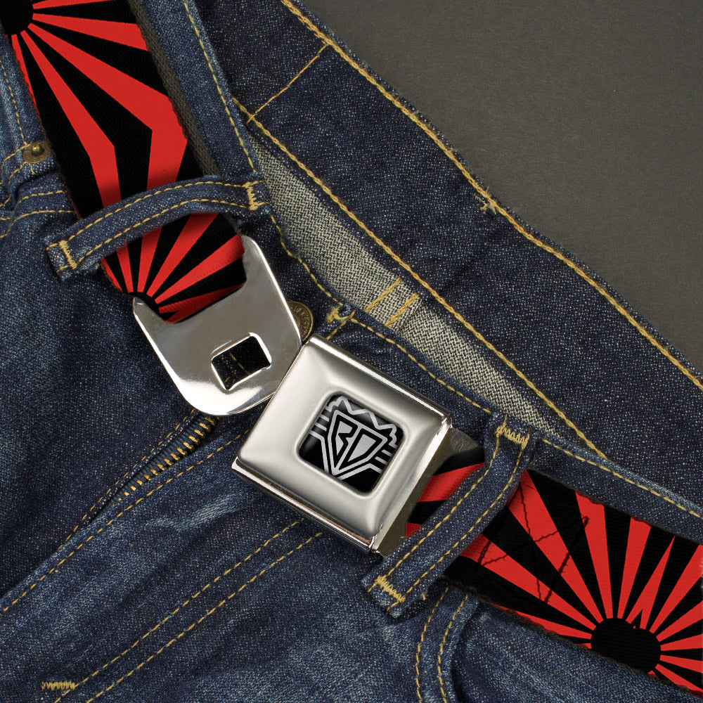 BD Wings Logo CLOSE-UP Full Color Black Silver Seatbelt Belt - Rising Sun Red/Black Webbing Seatbelt Belts Buckle-Down