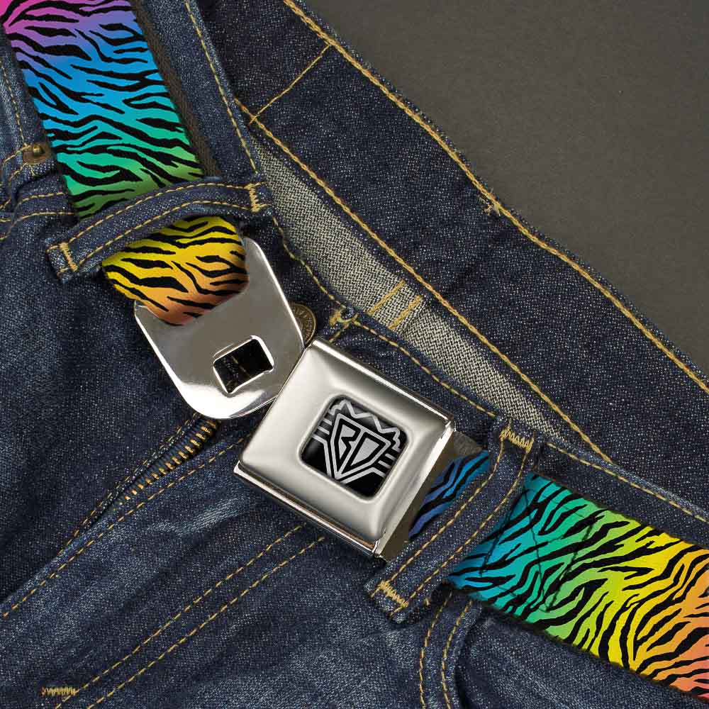 BD Wings Logo CLOSE-UP Full Color Black Silver Seatbelt Belt - Zebra Rainbow Ombre Webbing Seatbelt Belts Buckle-Down