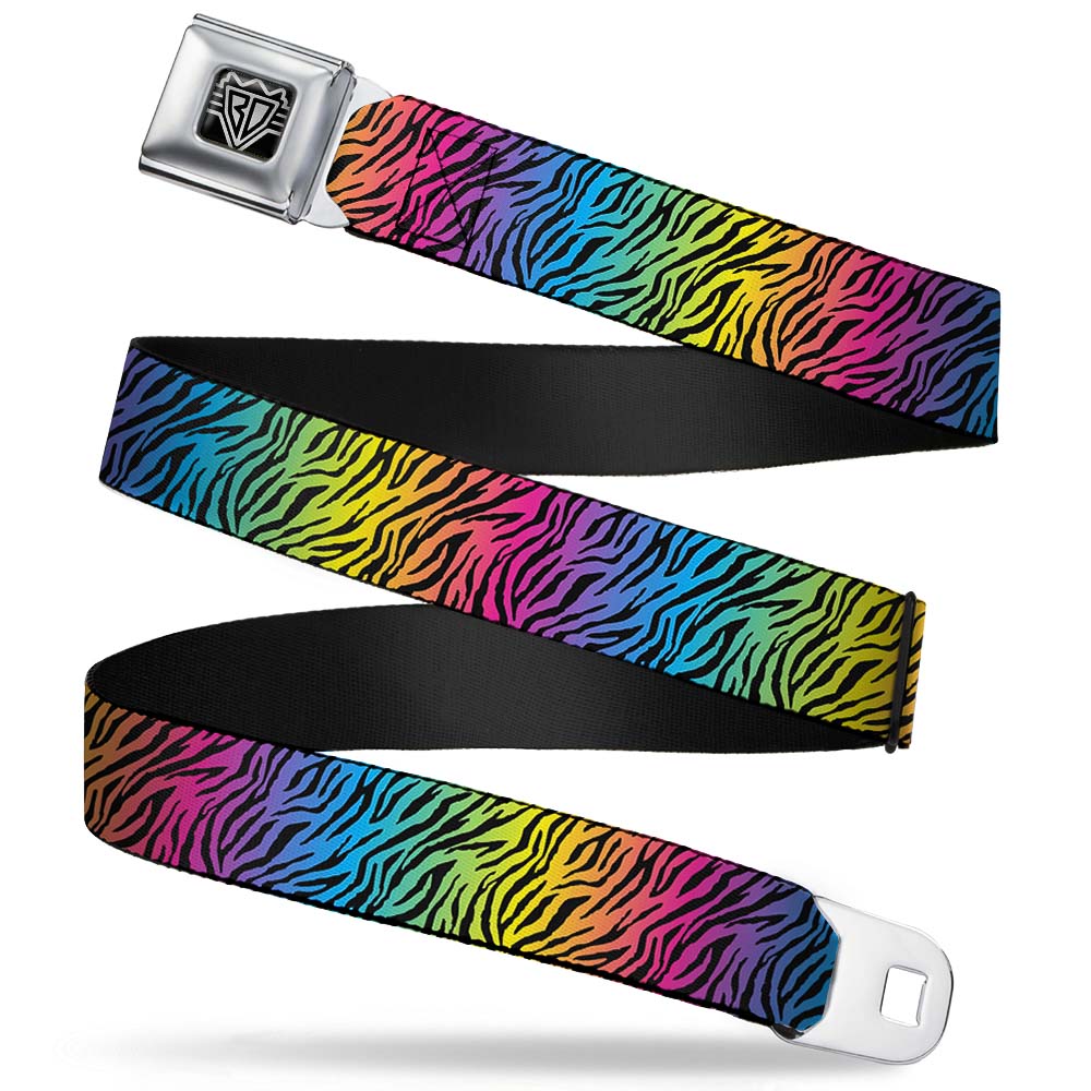 BD Wings Logo CLOSE-UP Full Color Black Silver Seatbelt Belt - Zebra Rainbow Ombre Webbing Seatbelt Belts Buckle-Down