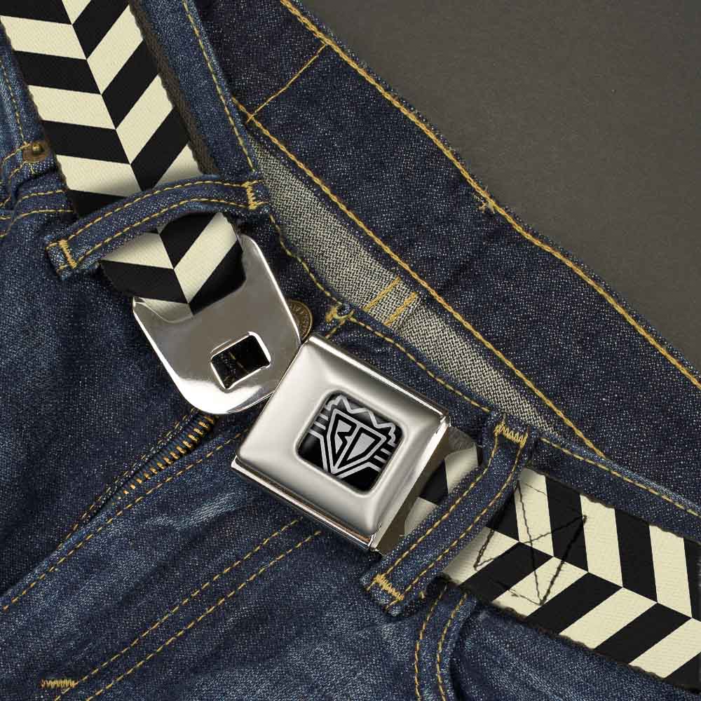 BD Wings Logo CLOSE-UP Full Color Black Silver Seatbelt Belt - Rhombus Split White/Black Webbing Seatbelt Belts Buckle-Down
