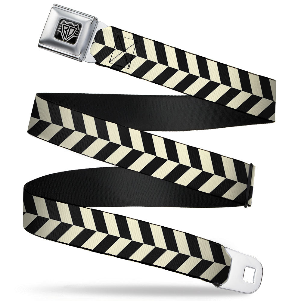 BD Wings Logo CLOSE-UP Full Color Black Silver Seatbelt Belt - Rhombus Split White/Black Webbing Seatbelt Belts Buckle-Down