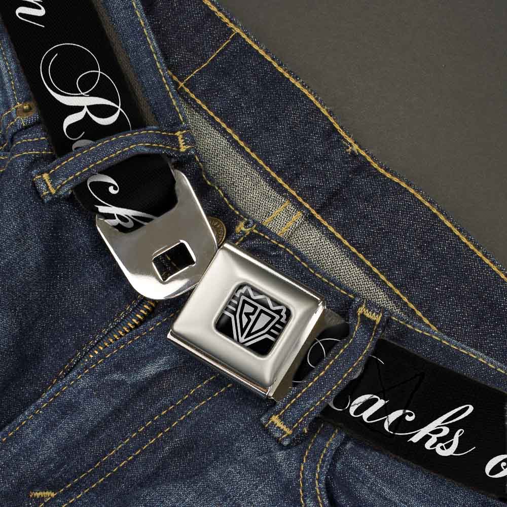 BD Wings Logo CLOSE-UP Full Color Black Silver Seatbelt Belt - RACKS ON RACKS Black/White Webbing Seatbelt Belts Buckle-Down