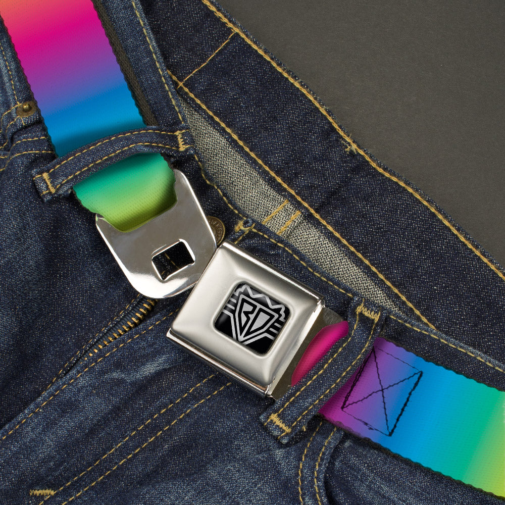 BD Wings Logo CLOSE-UP Full Color Black Silver Seatbelt Belt - Rainbow Ombre Webbing Seatbelt Belts Buckle-Down