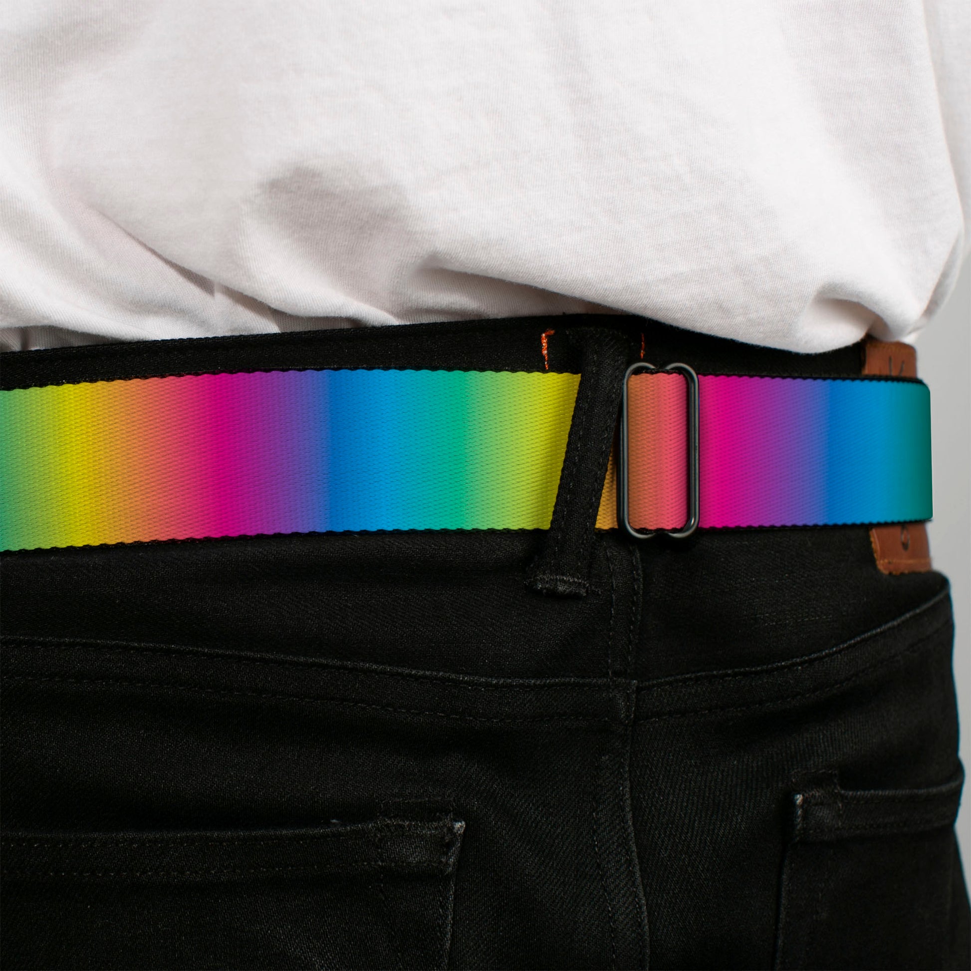 BD Wings Logo CLOSE-UP Full Color Black Silver Seatbelt Belt - Rainbow Ombre Webbing Seatbelt Belts Buckle-Down