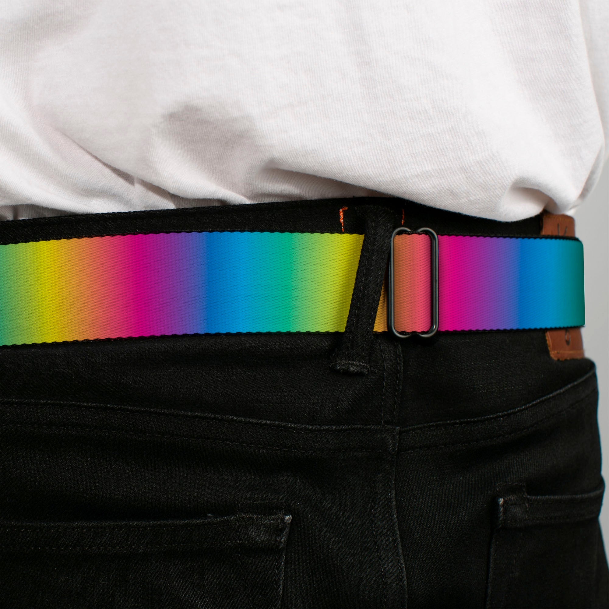 BD Wings Logo CLOSE-UP Full Color Black Silver Seatbelt Belt - Rainbow Ombre Webbing Seatbelt Belts Buckle-Down