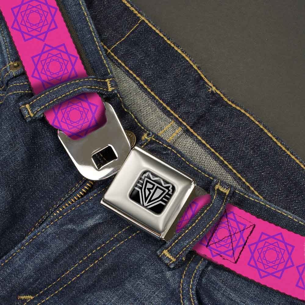 BD Wings Logo CLOSE-UP Full Color Black Silver Seatbelt Belt - Rotating Squares Pink/Purple Webbing Seatbelt Belts Buckle-Down