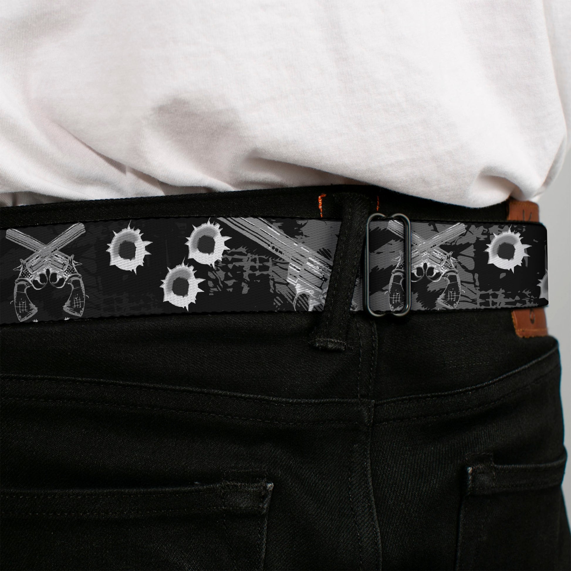 Seatbelt Belt - Revolvers Black/Gray Seatbelt Belts Buckle-Down