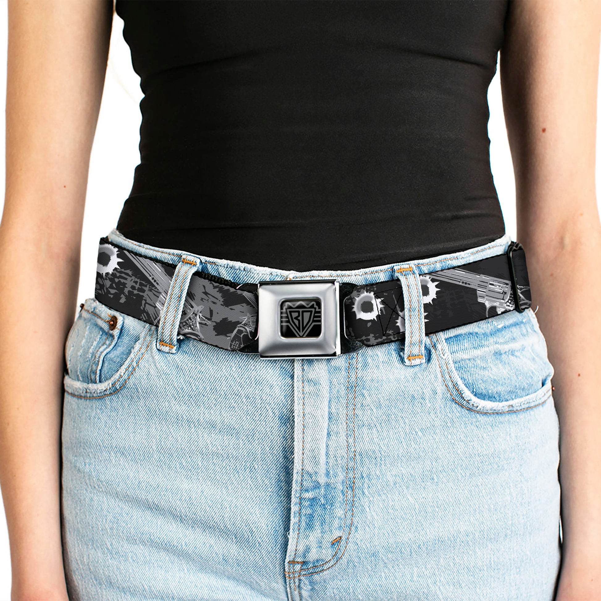 Seatbelt Belt - Revolvers Black/Gray Seatbelt Belts Buckle-Down