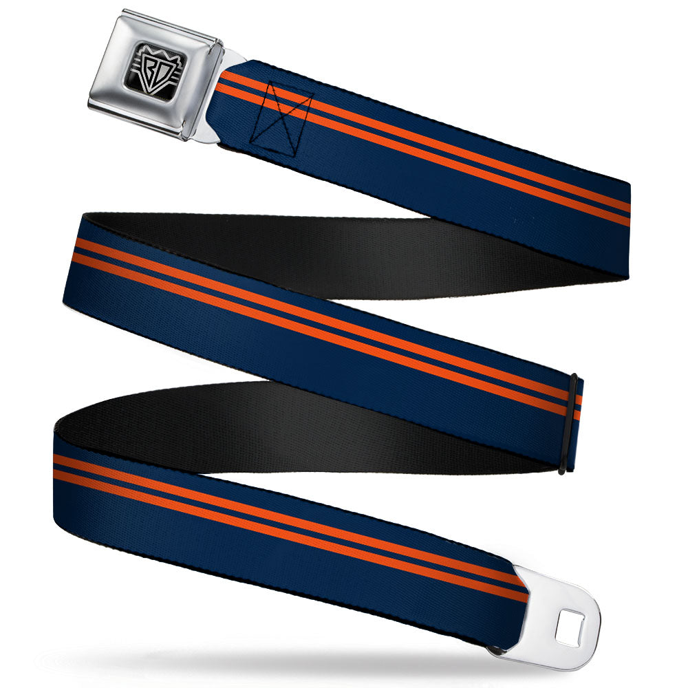 BD Wings Logo CLOSE-UP Full Color Black Silver Seatbelt Belt - Racing Stripe Navy/Orange Webbing Seatbelt Belts Buckle-Down