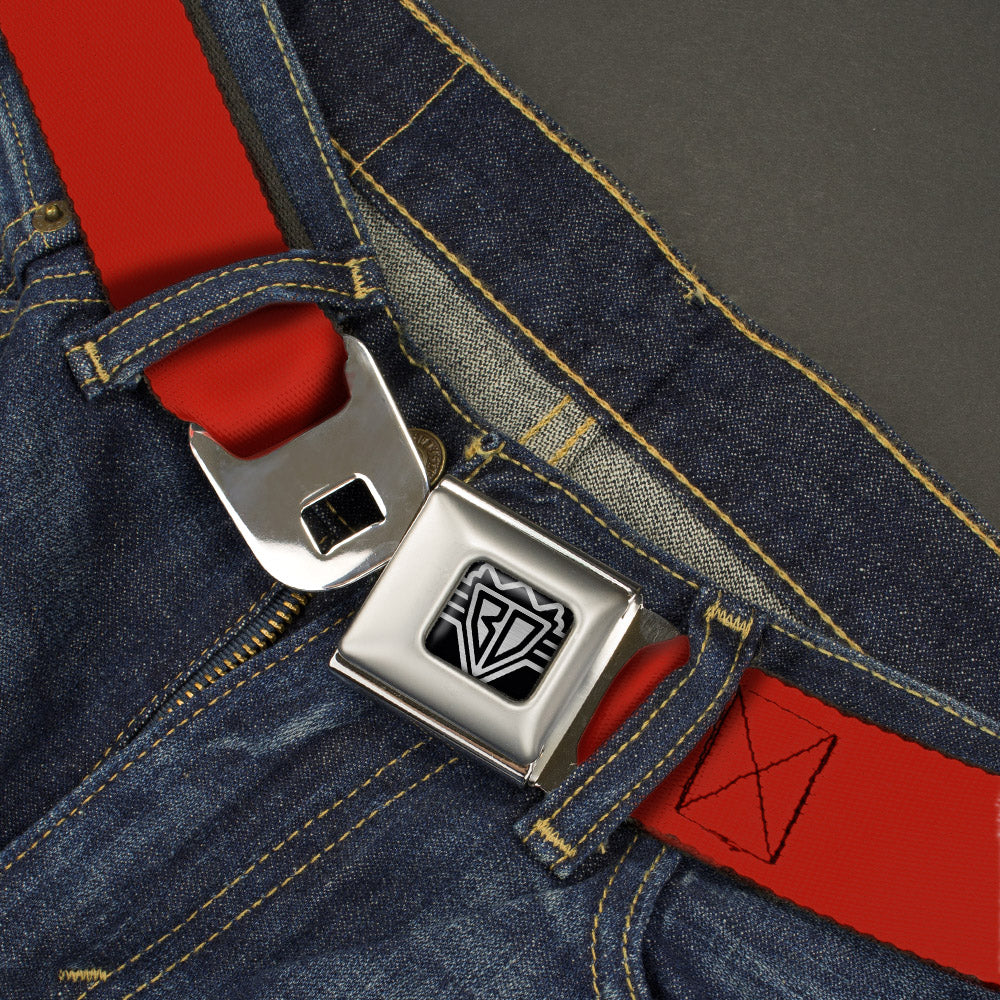 BD Wings Logo CLOSE-UP Full Color Black Silver Seatbelt Belt - Red Print Webbing Seatbelt Belts Buckle-Down