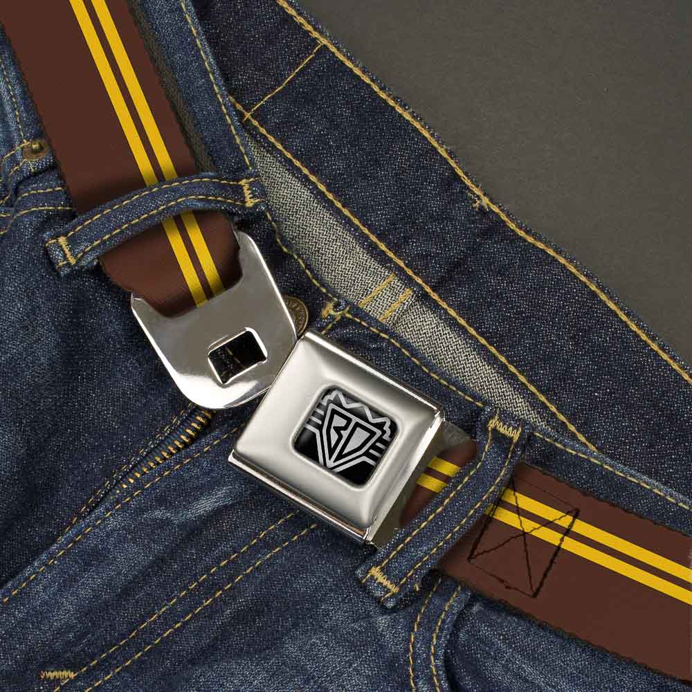 BD Wings Logo CLOSE-UP Full Color Black Silver Seatbelt Belt - Racing Stripe Brown/Gold Webbing Seatbelt Belts Buckle-Down