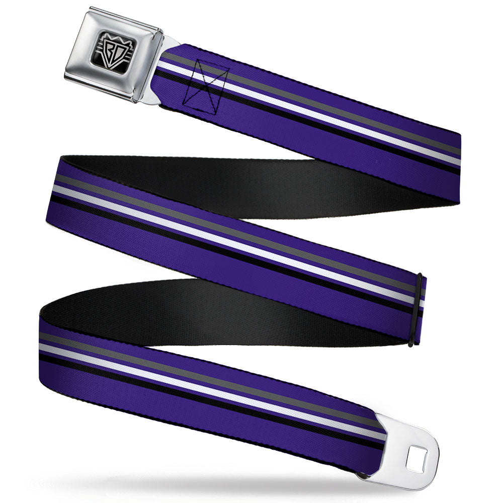BD Wings Logo CLOSE-UP Full Color Black Silver Seatbelt Belt - Racing Stripes Purple/Gray/White/Black Webbing Seatbelt Belts Buckle-Down