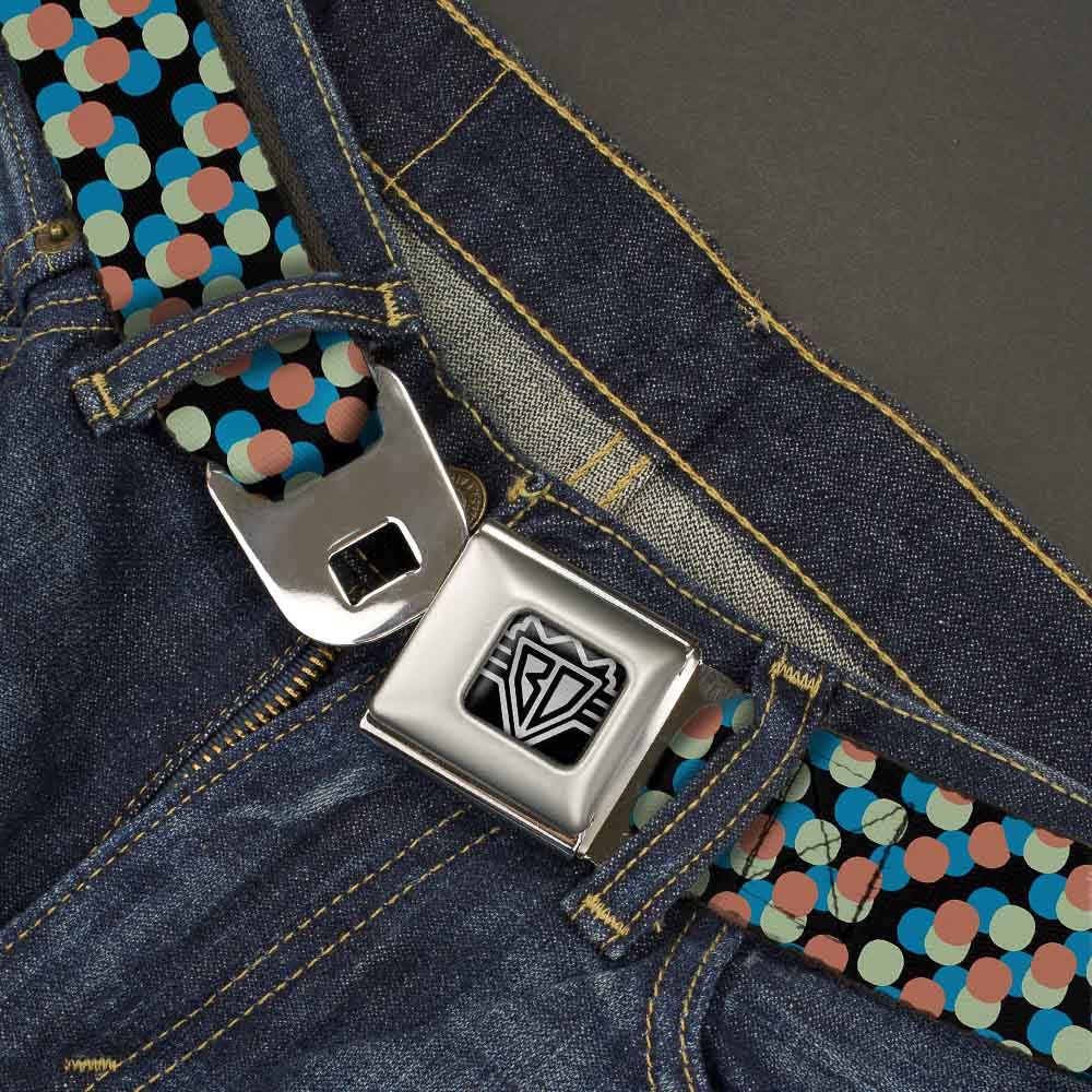 BD Wings Logo CLOSE-UP Full Color Black Silver Seatbelt Belt - Polka Dots Stacked Black/Blue/Sage/Brown Webbing Seatbelt Belts Buckle-Down