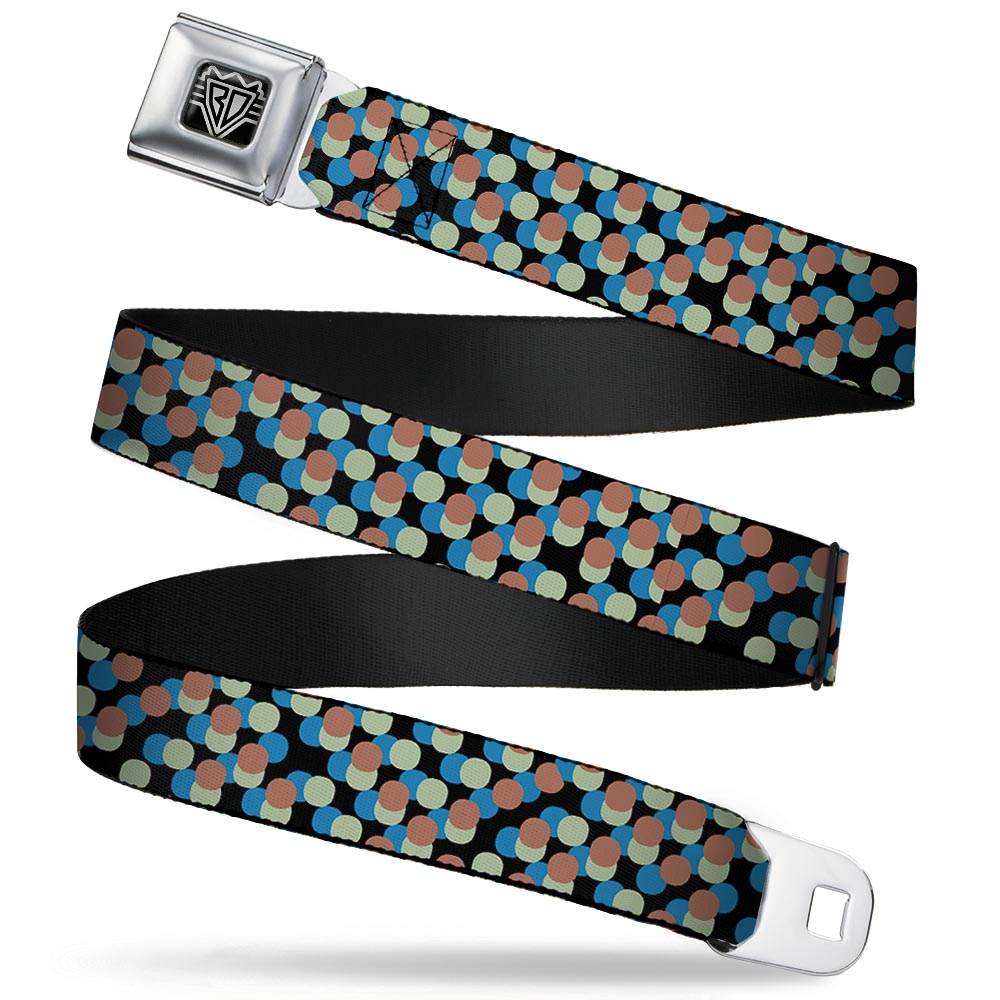 BD Wings Logo CLOSE-UP Full Color Black Silver Seatbelt Belt - Polka Dots Stacked Black/Blue/Sage/Brown Webbing Seatbelt Belts Buckle-Down