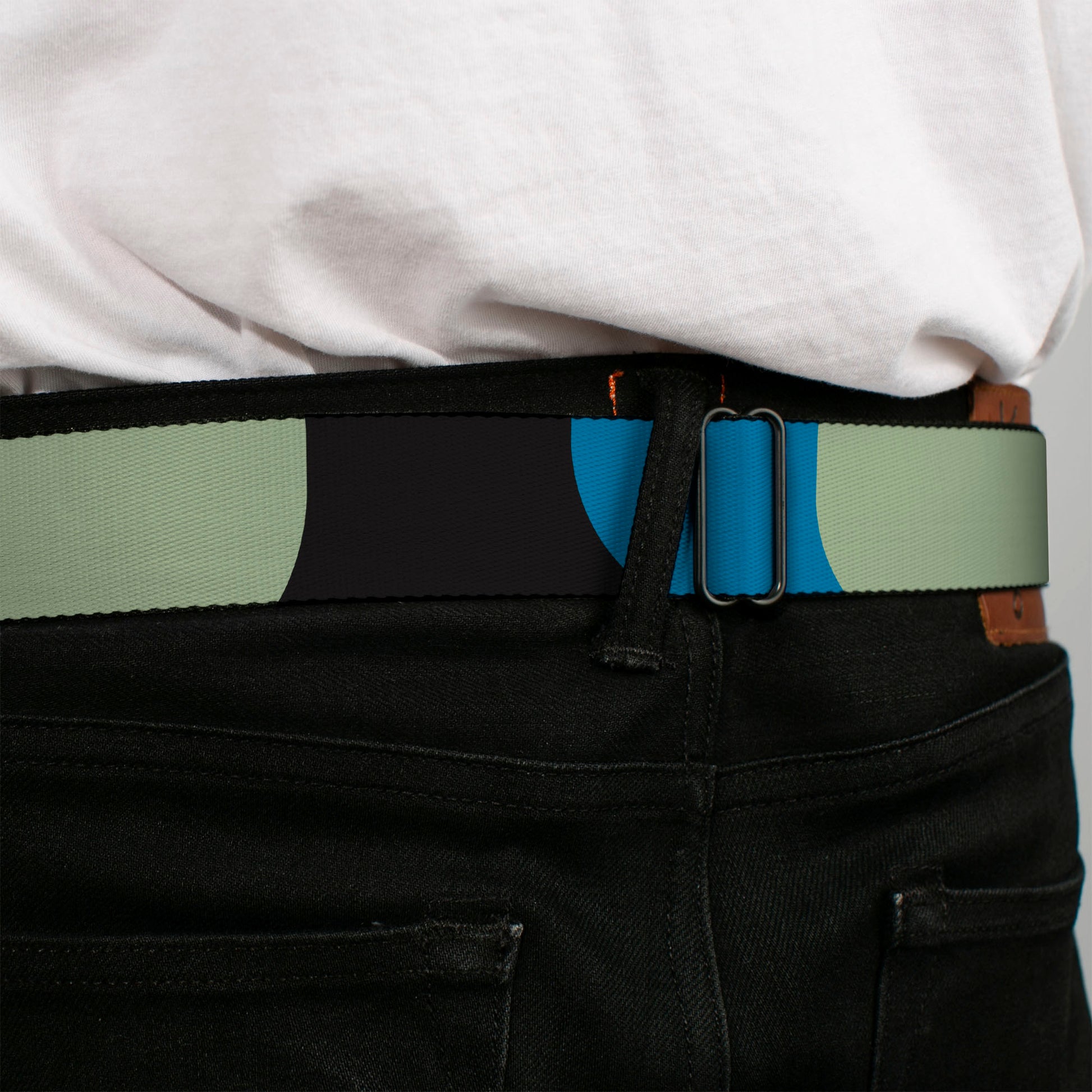 BD Wings Logo CLOSE-UP Full Color Black Silver Seatbelt Belt - Polka Dots CLOSE-UP Black/Blue/Sage/Brown Webbing Seatbelt Belts Buckle-Down