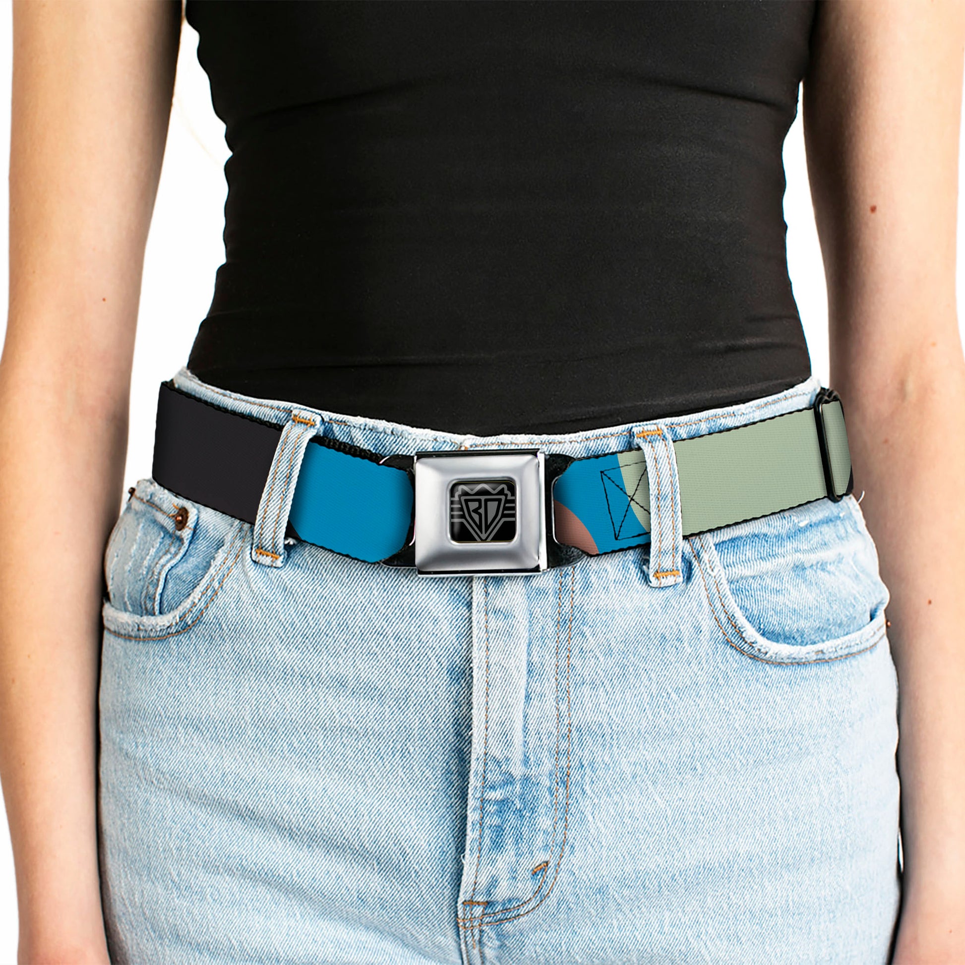 BD Wings Logo CLOSE-UP Full Color Black Silver Seatbelt Belt - Polka Dots CLOSE-UP Black/Blue/Sage/Brown Webbing Seatbelt Belts Buckle-Down