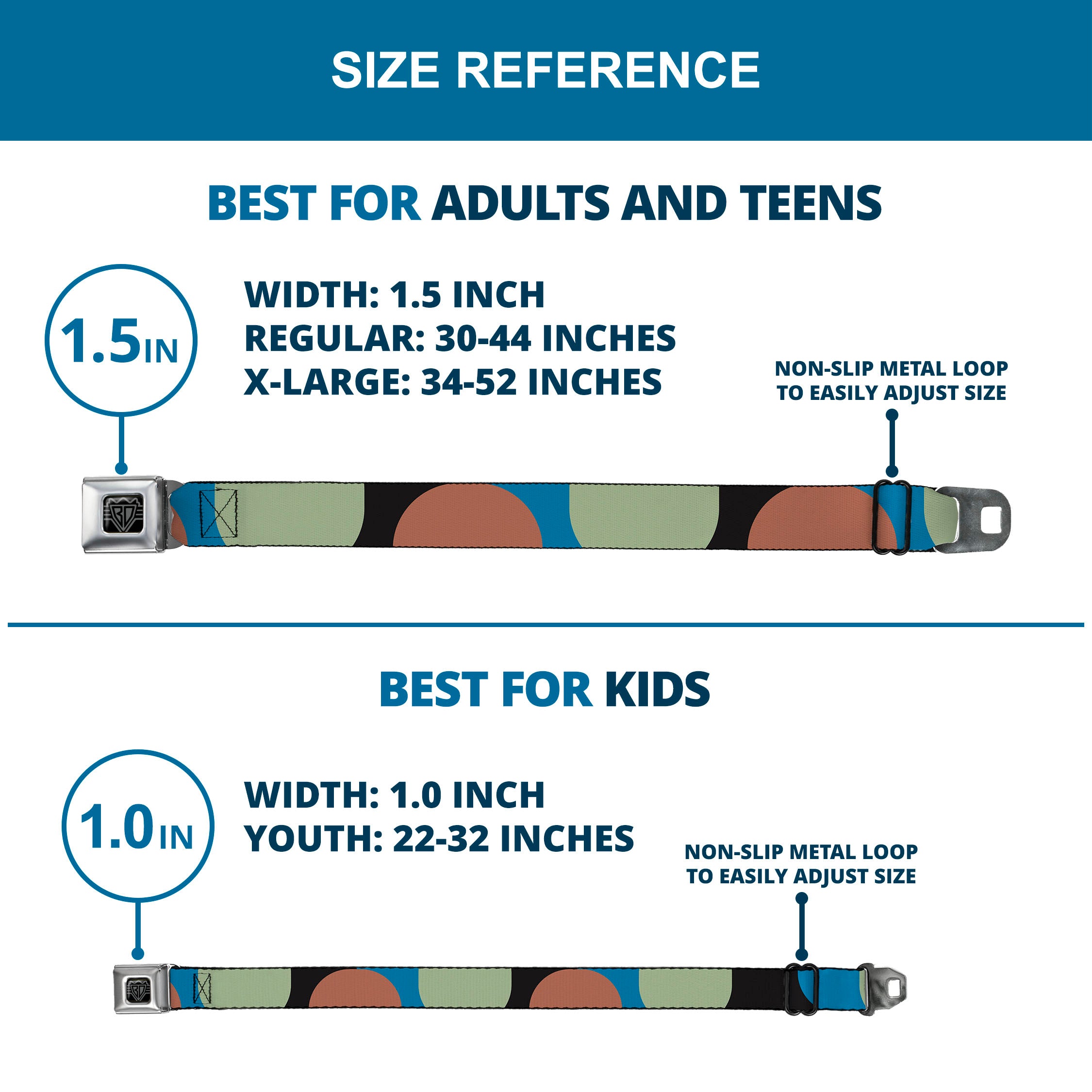 BD Wings Logo CLOSE-UP Full Color Black Silver Seatbelt Belt - Polka Dots CLOSE-UP Black/Blue/Sage/Brown Webbing Seatbelt Belts Buckle-Down