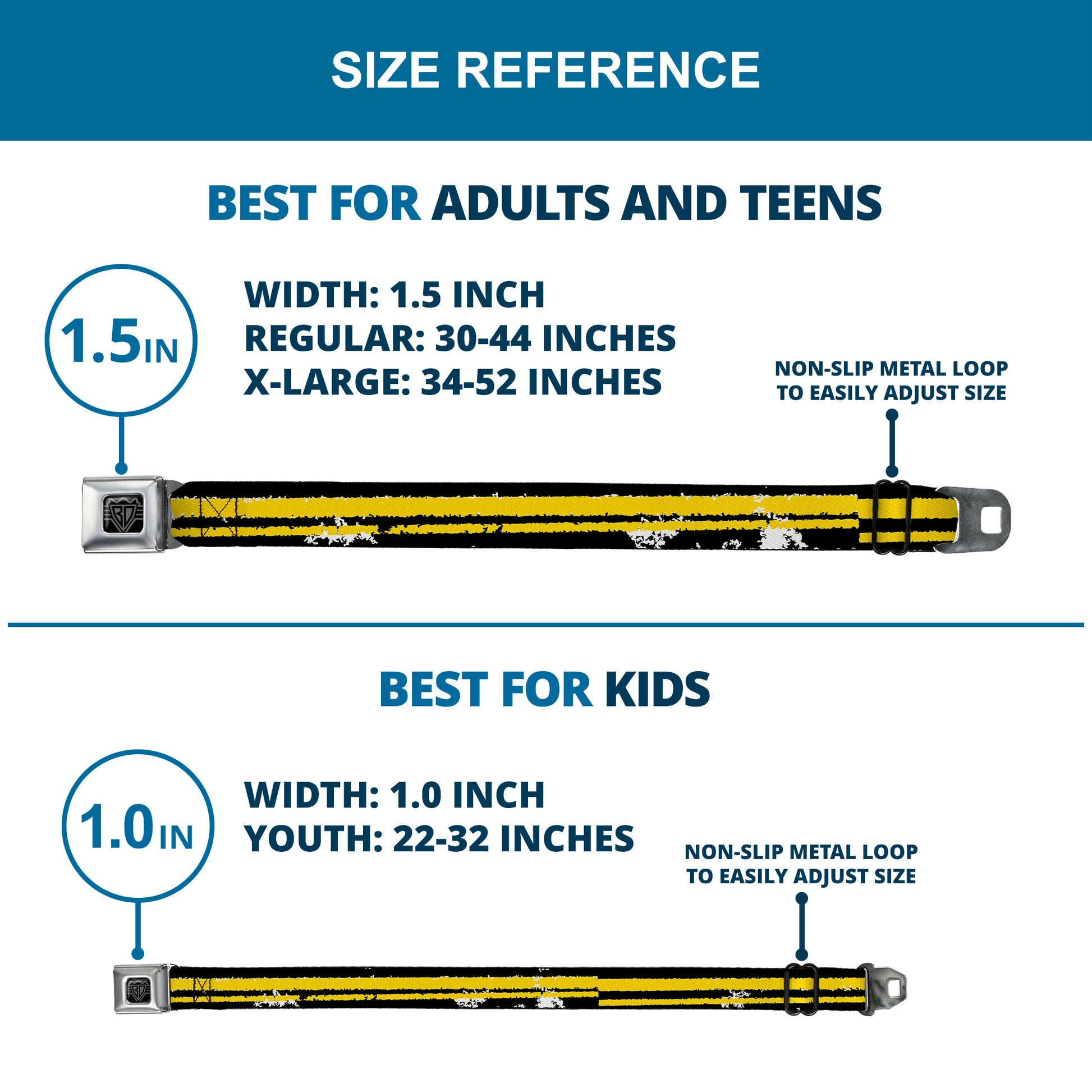 BD Wings Logo CLOSE-UP Full Color Black Silver Seatbelt Belt - Racing Stripe2 Weathered Black/Yellow Webbing Seatbelt Belts Buckle-Down