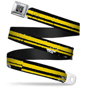BD Wings Logo CLOSE-UP Full Color Black Silver Seatbelt Belt - Racing Stripe2 Weathered Black/Yellow Webbing Seatbelt Belts Buckle-Down
