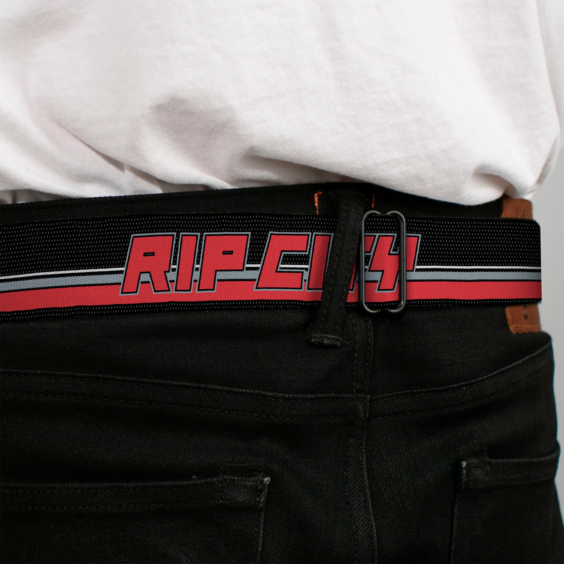 BD Wings Logo CLOSE-UP Full Color Black Silver Seatbelt Belt - RIP CITY/Stripe/Mesh Black/Gray/Red Webbing Seatbelt Belts Buckle-Down