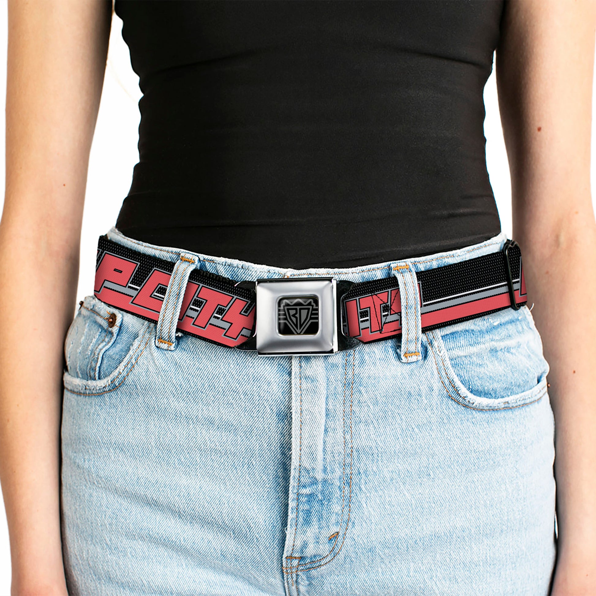 BD Wings Logo CLOSE-UP Full Color Black Silver Seatbelt Belt - RIP CITY/Stripe/Mesh Black/Gray/Red Webbing Seatbelt Belts Buckle-Down