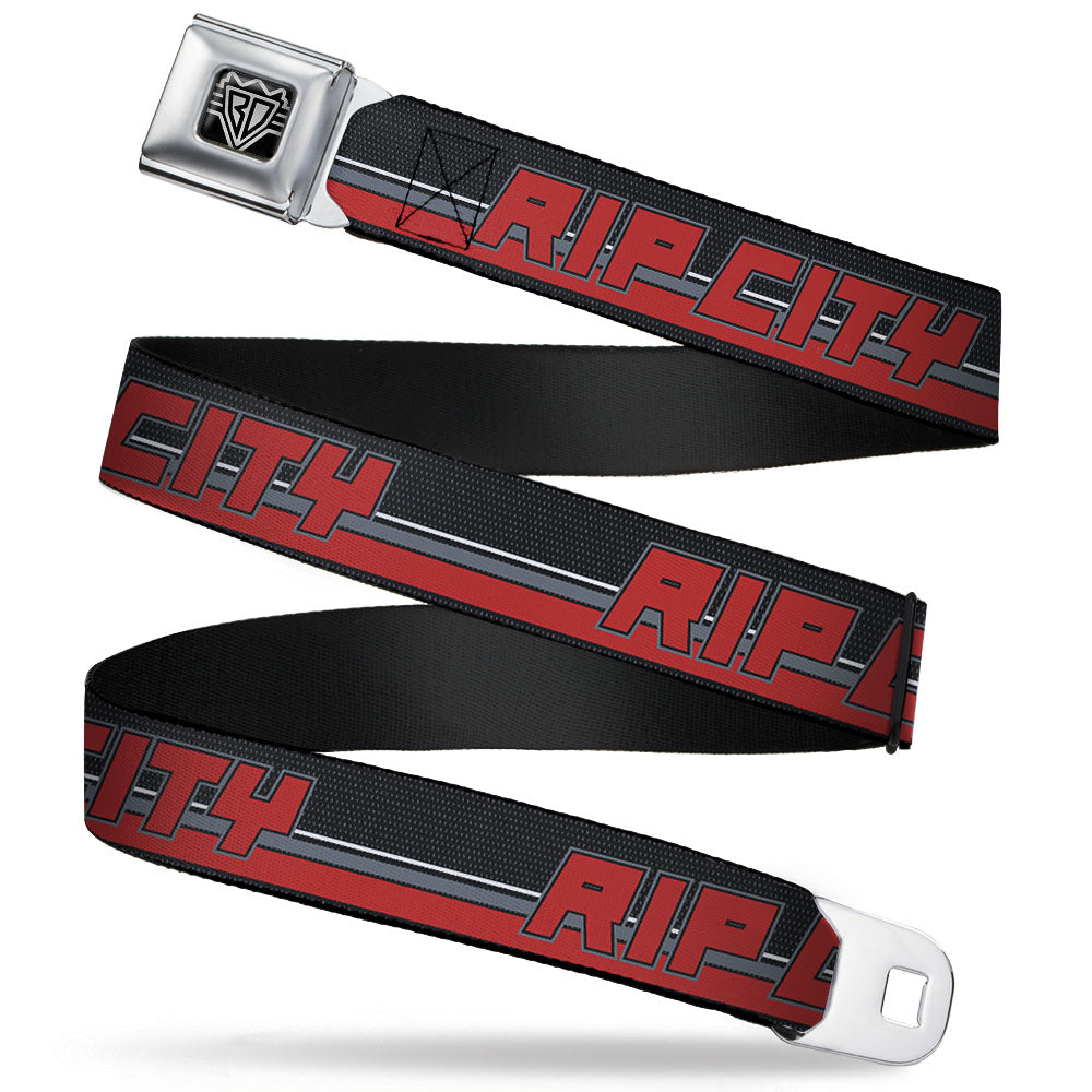 BD Wings Logo CLOSE-UP Full Color Black Silver Seatbelt Belt - RIP CITY/Stripe/Mesh Black/Gray/Red Webbing Seatbelt Belts Buckle-Down