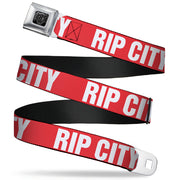 BD Wings Logo CLOSE-UP Full Color Black Silver Seatbelt Belt - RIP CITY Red/White Webbing Seatbelt Belts Buckle-Down
