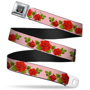 BD Wings Logo CLOSE-UP Full Color Black Silver Seatbelt Belt - Rose Trio/Leaves Pink Webbing Seatbelt Belts Buckle-Down