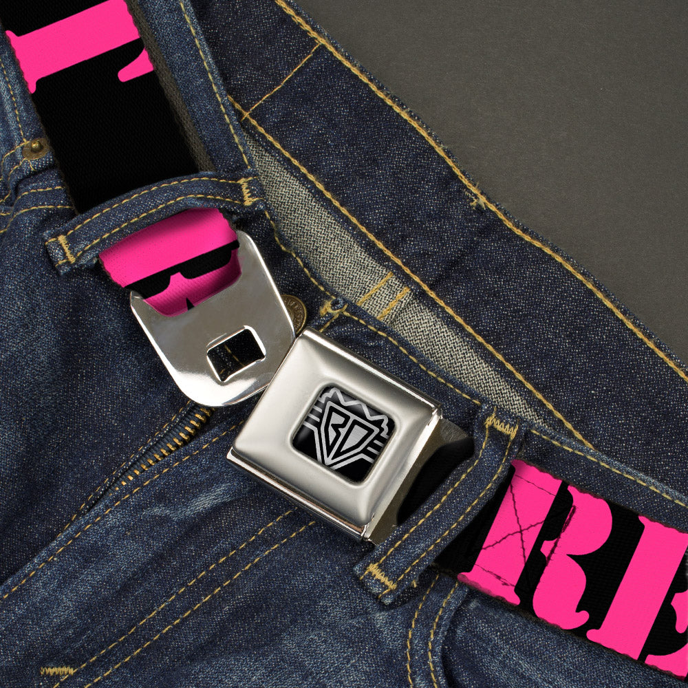 BD Wings Logo CLOSE-UP Full Color Black Silver Seatbelt Belt - RESIST Stencil Black/Pink Webbing Seatbelt Belts Buckle-Down