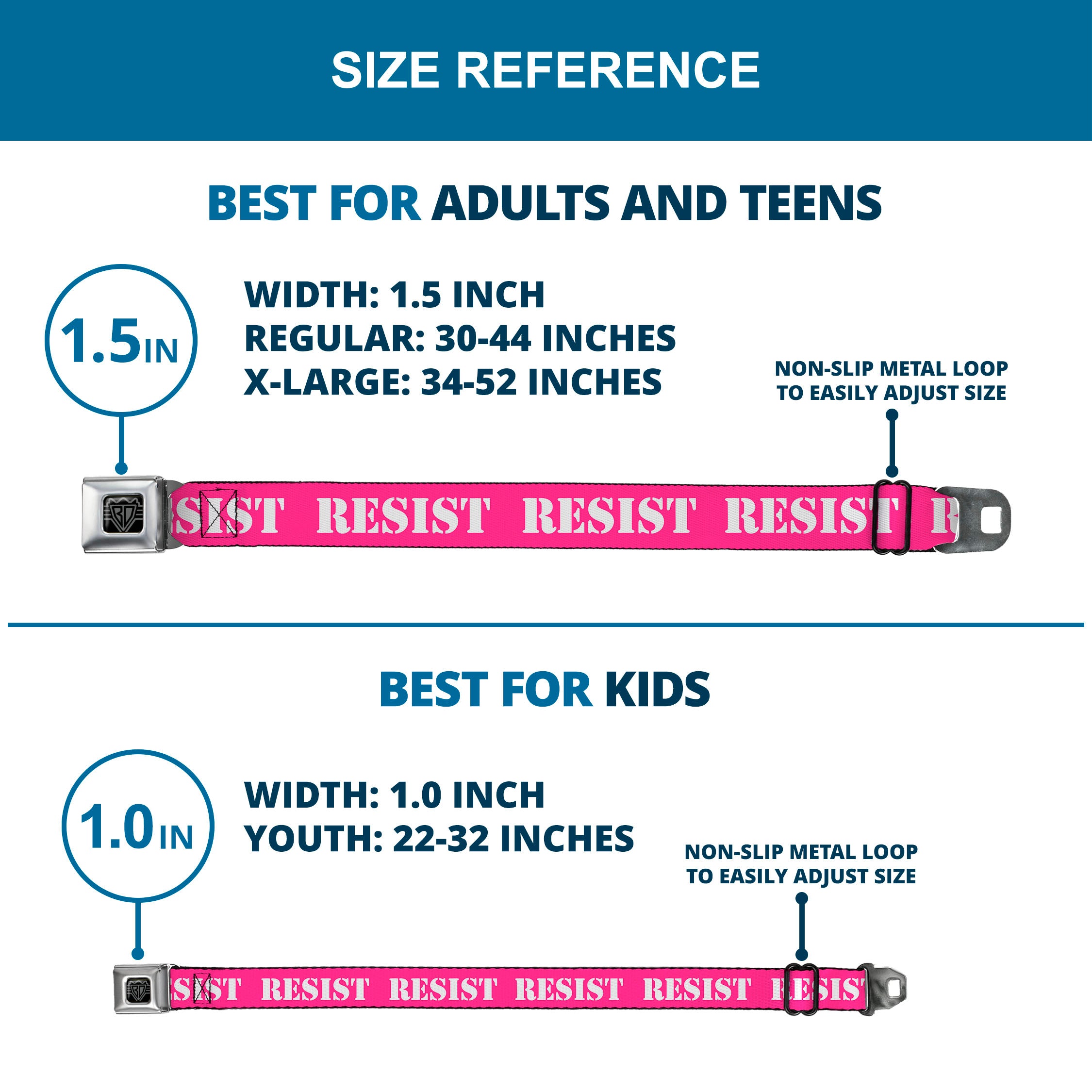 BD Wings Logo CLOSE-UP Full Color Black Silver Seatbelt Belt - RESIST Stencil Pink/White Webbing Seatbelt Belts Buckle-Down