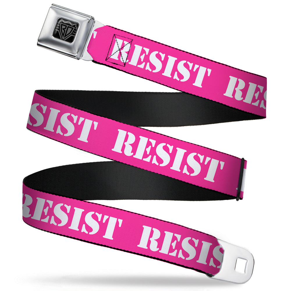 BD Wings Logo CLOSE-UP Full Color Black Silver Seatbelt Belt - RESIST Stencil Pink/White Webbing Seatbelt Belts Buckle-Down