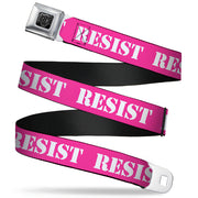 BD Wings Logo CLOSE-UP Full Color Black Silver Seatbelt Belt - RESIST Stencil Pink/White Webbing Seatbelt Belts Buckle-Down