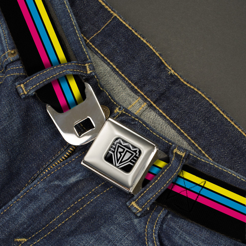 BD Wings Logo CLOSE-UP Full Color Black Silver Seatbelt Belt - Racing Stripes Black/Yellow/Blue/Pink Webbing Seatbelt Belts Buckle-Down