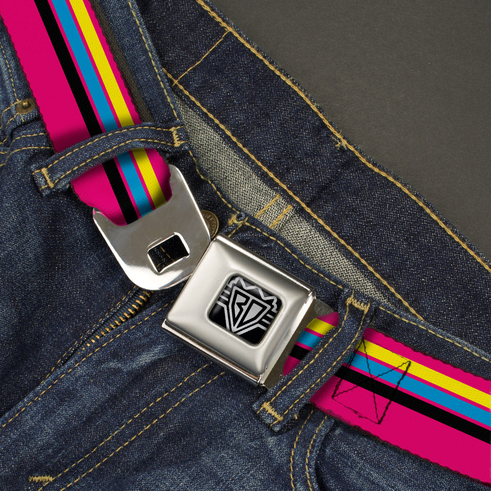 BD Wings Logo CLOSE-UP Full Color Black Silver Seatbelt Belt - Racing Stripes Pink/Yellow/Blue/Black Webbing Seatbelt Belts Buckle-Down
