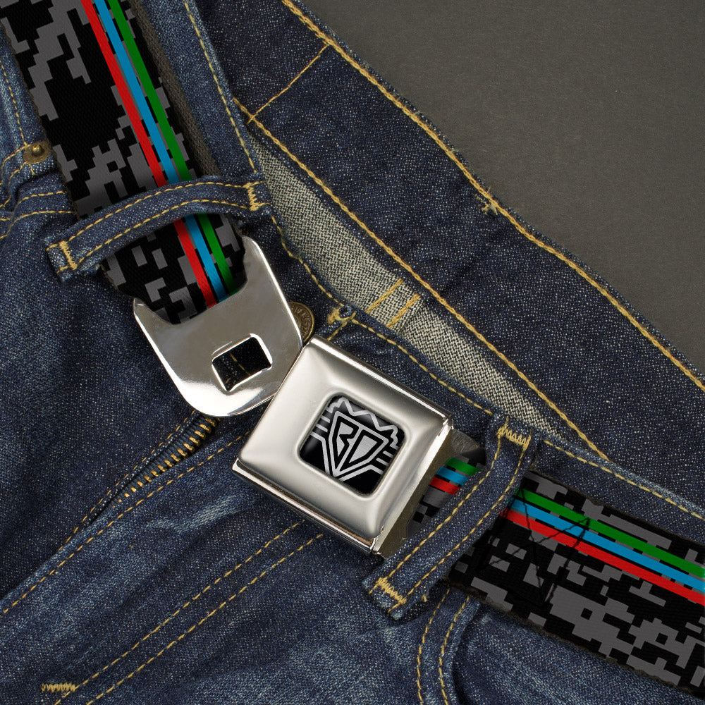 BD Wings Logo CLOSE-UP Full Color Black Silver Seatbelt Belt - Racing Stripes/Digital Camo Black/Gray/Green/Blue/Red Webbing Seatbelt Belts Buckle-Down