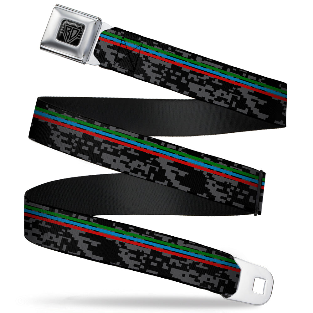 BD Wings Logo CLOSE-UP Full Color Black Silver Seatbelt Belt - Racing Stripes/Digital Camo Black/Gray/Green/Blue/Red Webbing Seatbelt Belts Buckle-Down