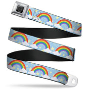 BD Wings Logo CLOSE-UP Full Color Black Silver Seatbelt Belt - Rainbows & Stars Light Blue/Yellow/Rainbow Webbing Seatbelt Belts Buckle-Down