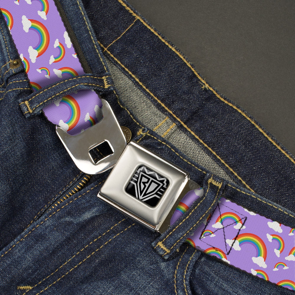 BD Wings Logo CLOSE-UP Full Color Black Silver Seatbelt Belt - Rainbows Scattered Lavender Webbing Seatbelt Belts Buckle-Down