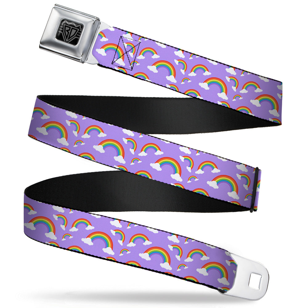 BD Wings Logo CLOSE-UP Full Color Black Silver Seatbelt Belt - Rainbows Scattered Lavender Webbing Seatbelt Belts Buckle-Down