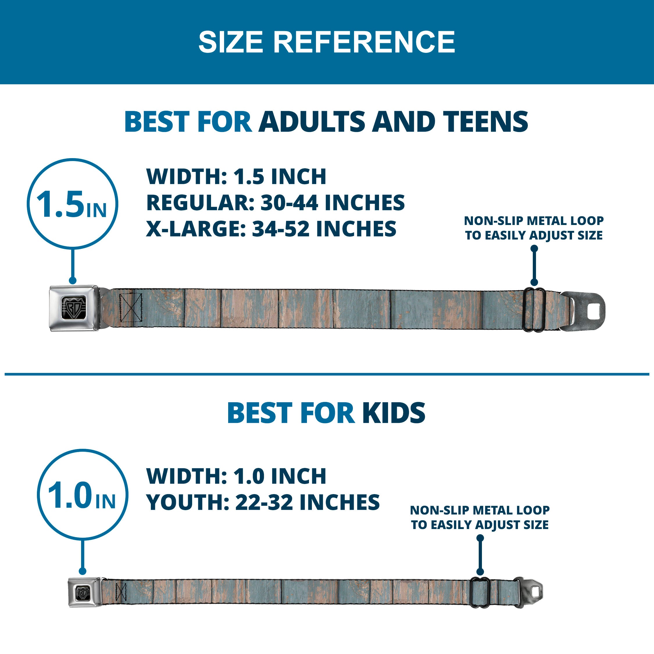 BD Wings Logo CLOSE-UP Full Color Black Silver Seatbelt Belt - Rustic Reclaimed Wood Panels Webbing Seatbelt Belts Buckle-Down