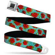 BD Wings Logo CLOSE-UP Black/Silver Seatbelt Belt - Roses & Leaves Scattered/Polka Dot Black/White Webbing Seatbelt Belts Buckle-Down