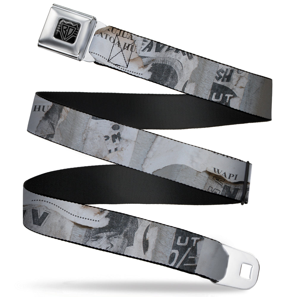 BD Wings Logo CLOSE-UP Full Color Black Silver Seatbelt Belt - Rustic Ripped Bills Webbing Seatbelt Belts Buckle-Down